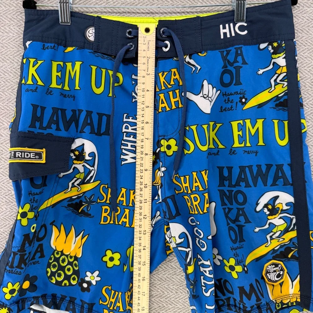 HIC Hawaiian Island Creations Board Shorts 31 Blue Polyester Spandex Surf Swim